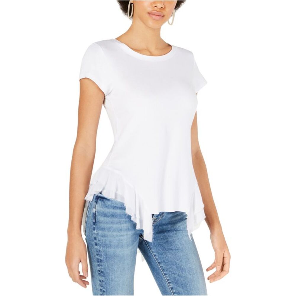 Ginger Womens Chiffon-Contrast Basic T-Shirt, White, XL, DM
